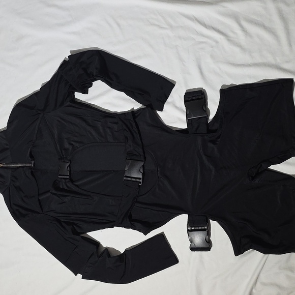 Halloween Costume Black Romper Long Sleeve bodycon Bodysuit Goth Jumpsuit Sexy - Picture 10 of 14